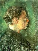 kathe kollwitz sjalvportratt i profil till hoger oil painting